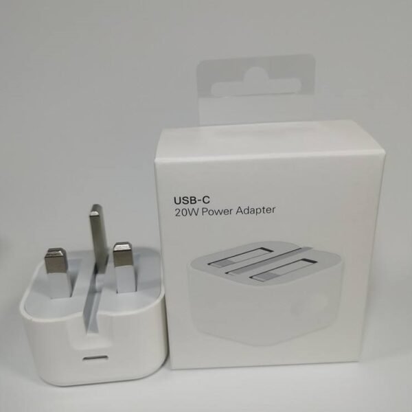 iPhone 20W Fast Charger with Foldable UK 3-Pin Plug – Compact USB-C Adapter